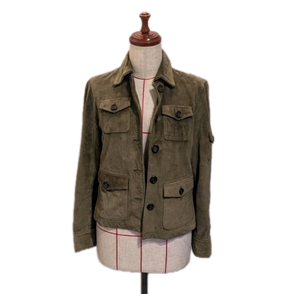 Vtg 90's ? J. Crew Women's Green Suede Button Up Jacket Size M Y2K